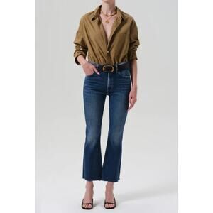 Citizens of Humanity Isola Mid Rise Cropped Boot Jeans Size 24 Dark Wash Raw Hem